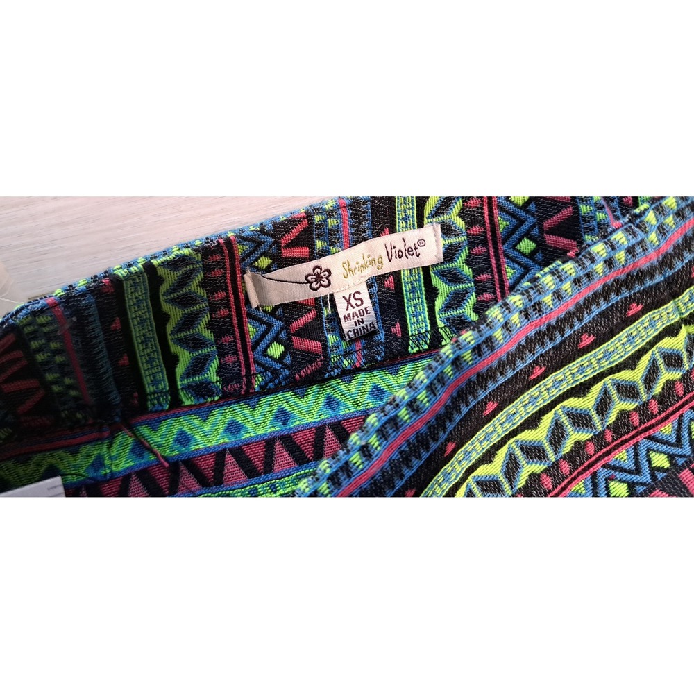 Shrinking Violet Geometric Stripe Tribal Tapestry Mini Skirt Woven Cotton XS NWT - Picture 4 of 8